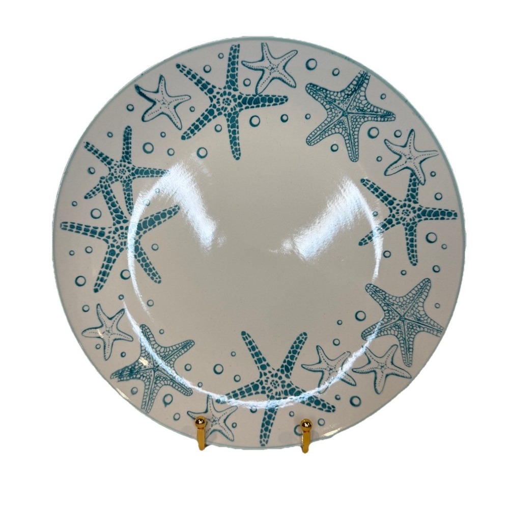 Set of 4 Pfaltzgraff "VENICE" 10 1/2" Dinner‎ Plates Teal Color Starfish